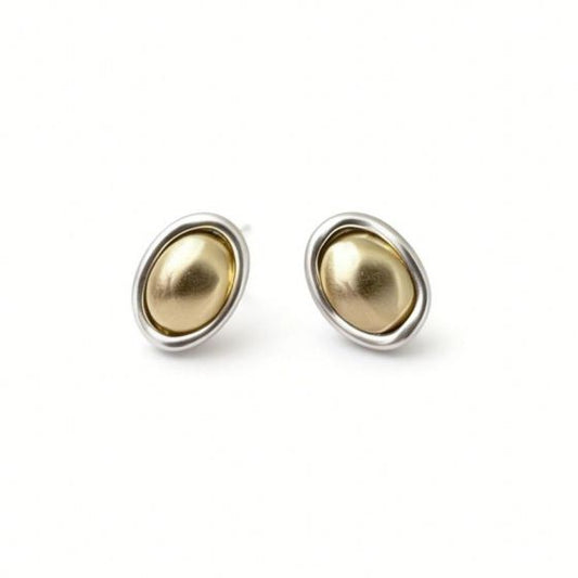 Geometric Gold and Silver Oval Stud Earrings