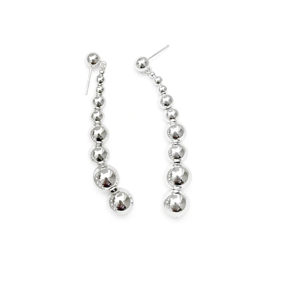 Graduated Round Bead Drop Earrings, 925 Sterling Silver