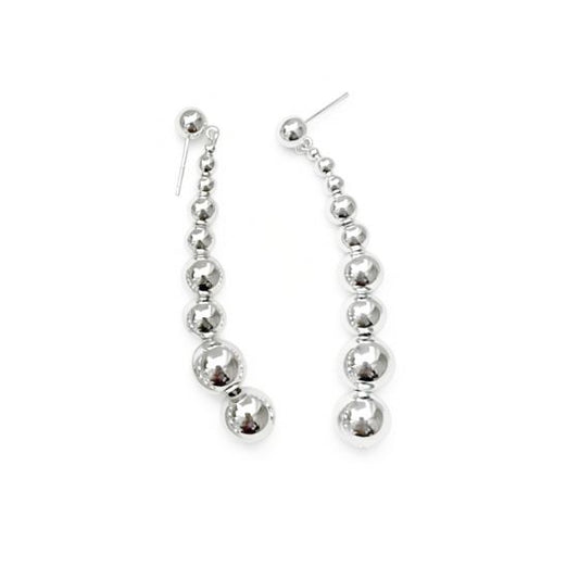 Graduated Round Bead Drop Earrings, 925 Sterling Silver