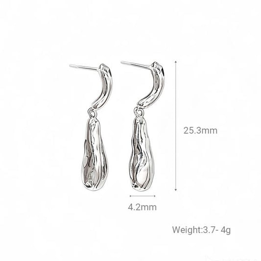 925 Sterling Silver Irregular Water Drop Dangle Earrings