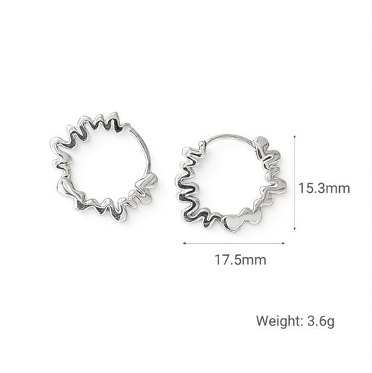 Geometric Textured Wave Sterling Silver Hoop Earrings