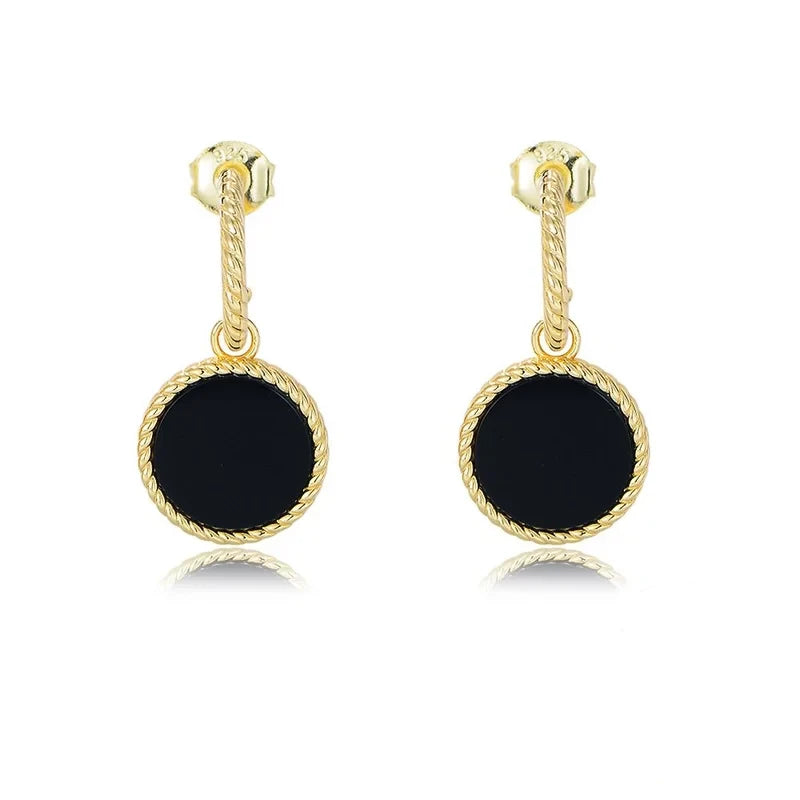 Sterling Silver Natural Black Agate Dangle Earrings