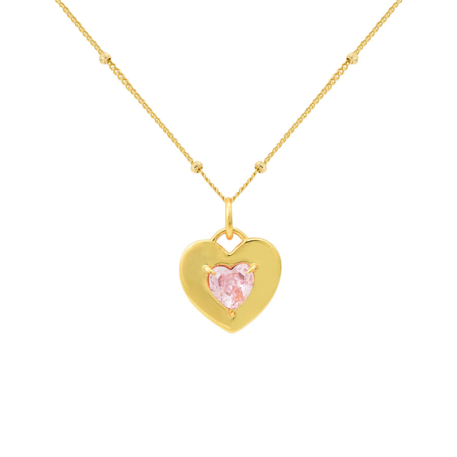 Dual-Side Pink Crystal Heart Necklace in 925 Sterling Silver