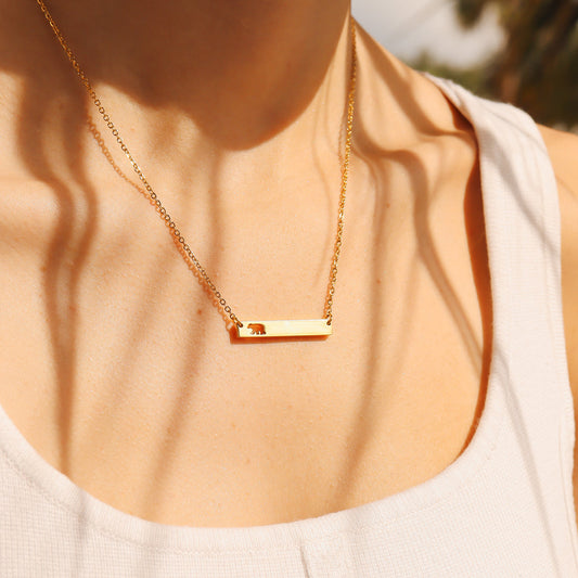 Mama Bear Horizontal Bar Necklace in 18K Gold PVD Stainless Steel
