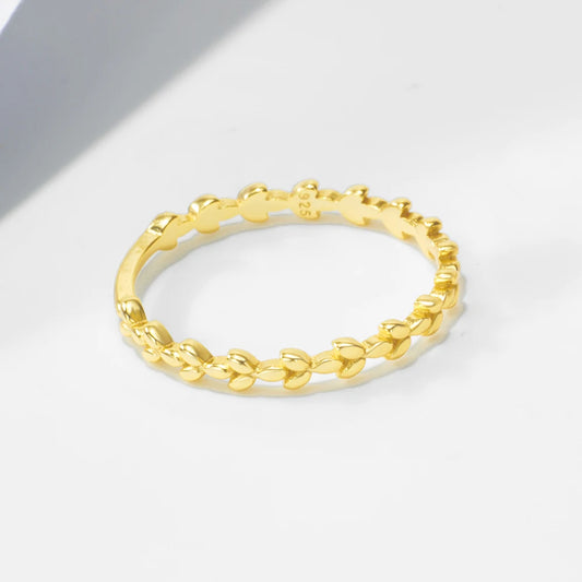 Gold Plated Sterling Silver Tree Leaf Band Ring