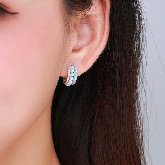 Sterling Silver Turquoise Pearl Stud Earrings