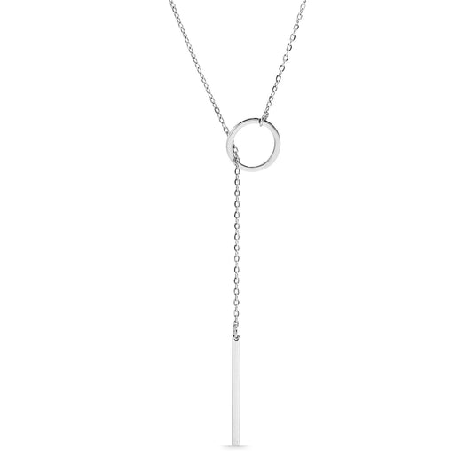 18K Gold PVD Lariat Necklace with Circle and Drop Bar