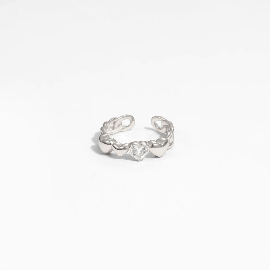 Friend's Heart in Heart Crystal Sterling Silver Adjustable Ring