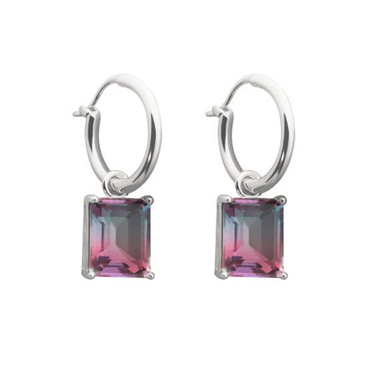 Rectangle Geometry CZ 925 Sterling Silver Hoop Earrings