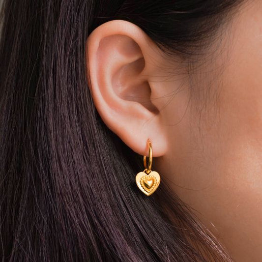 Pink CZ Heart Convertible Hoop Earrings