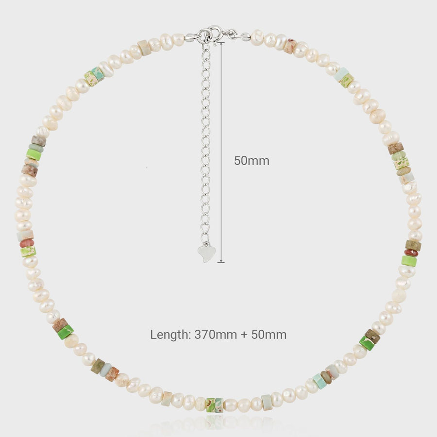 Resort Wind Natural Pearl Necklace, 925 Sterling Silver