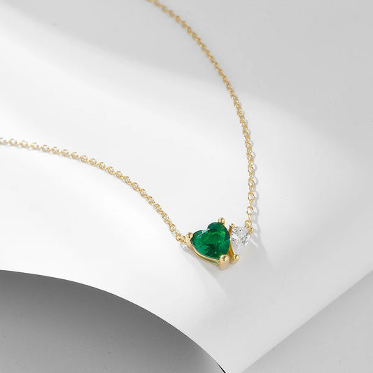 Sterling Silver Green Double Heart Necklace