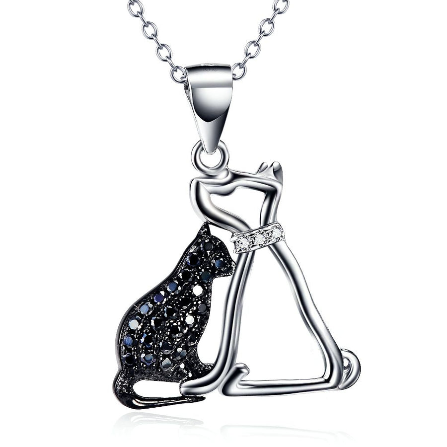 Black and White Pet Pendant Necklace in 925 Sterling Silver