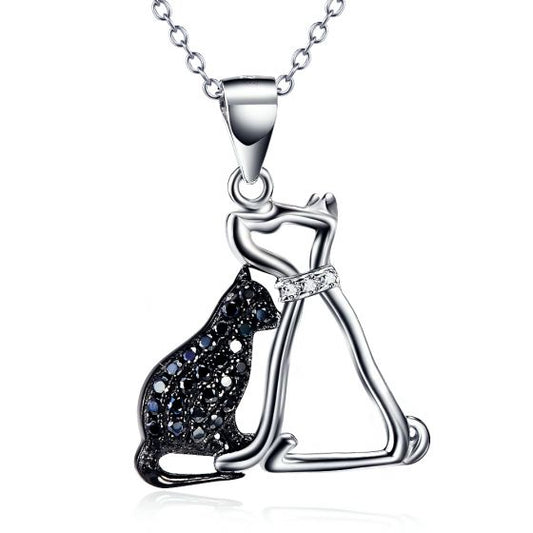 Black and White Pet Pendant Necklace in 925 Sterling Silver