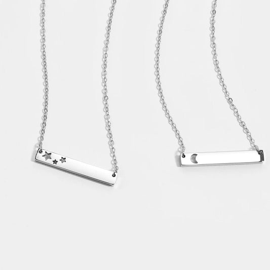 Moon Cutout Horizontal Bar Necklace, 18K Gold PVD Stainless Steel