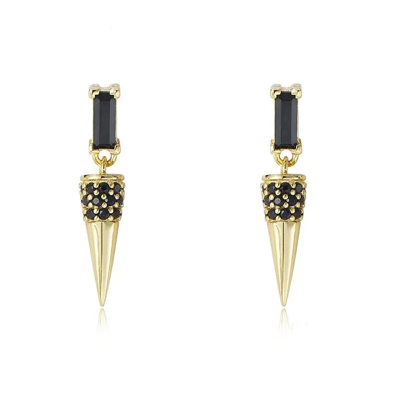 Gold Plated Sterling Silver Black Cone Drop Earrings