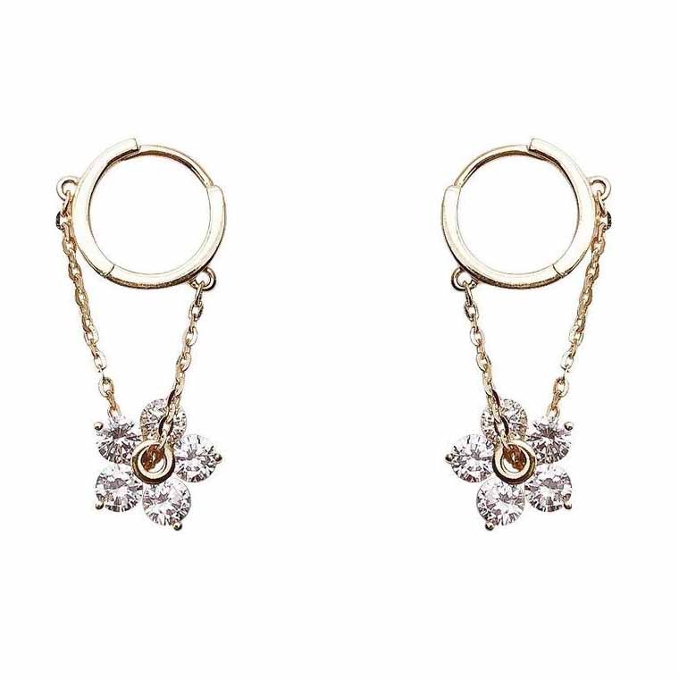Crystal Flower Dangle Earrings in 925 Sterling Silver