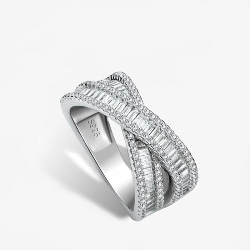 Baguette Crystal Cross 925 Sterling Silver Adjustable Ring