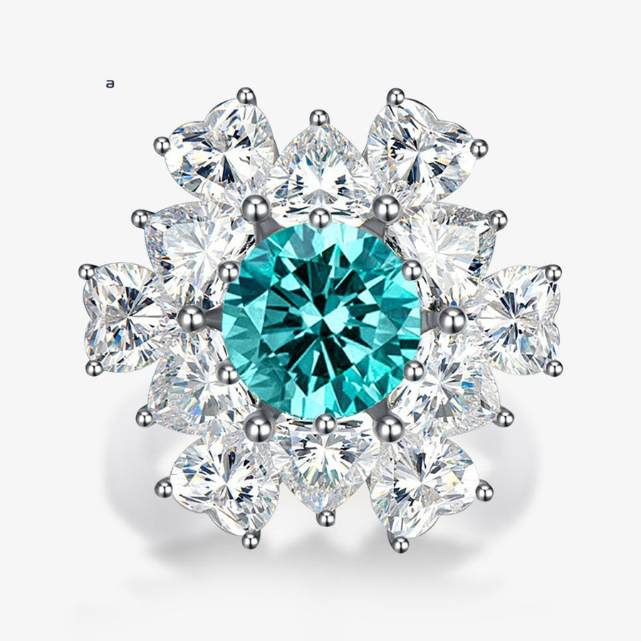 Paraiba Emerald Created High Carbon Diamond Ring, 8mm, 925 Sterling Silver