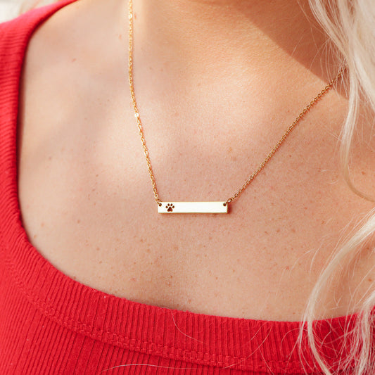18K Gold PVD Paw Print Bar Necklace