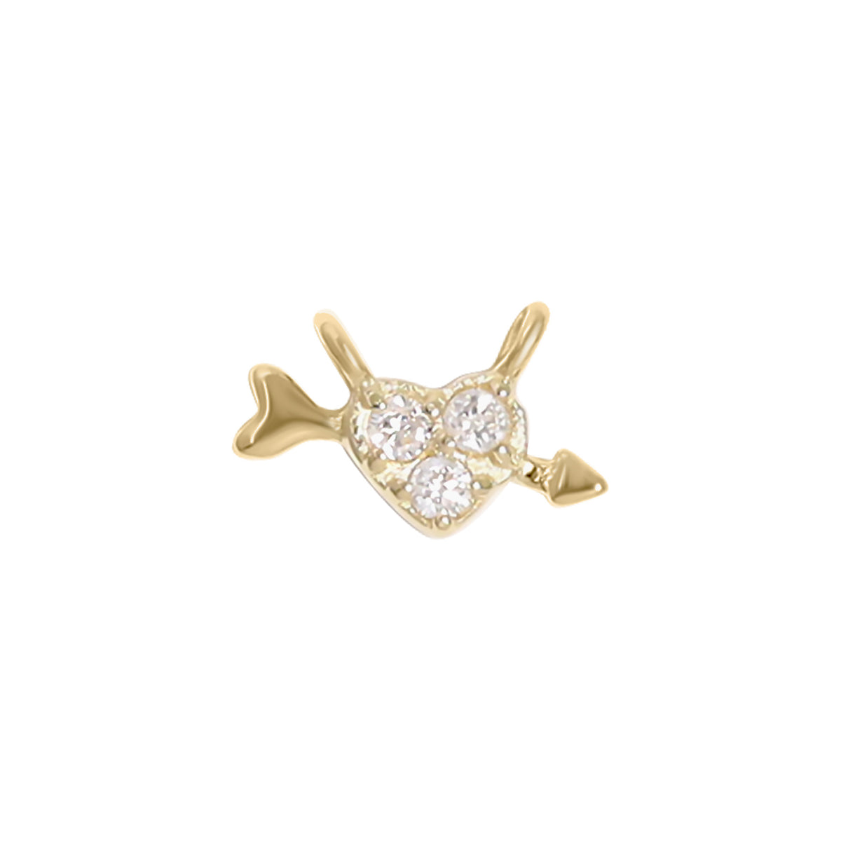 14K Solid Gold Diamond Heart and Arrow Charm
