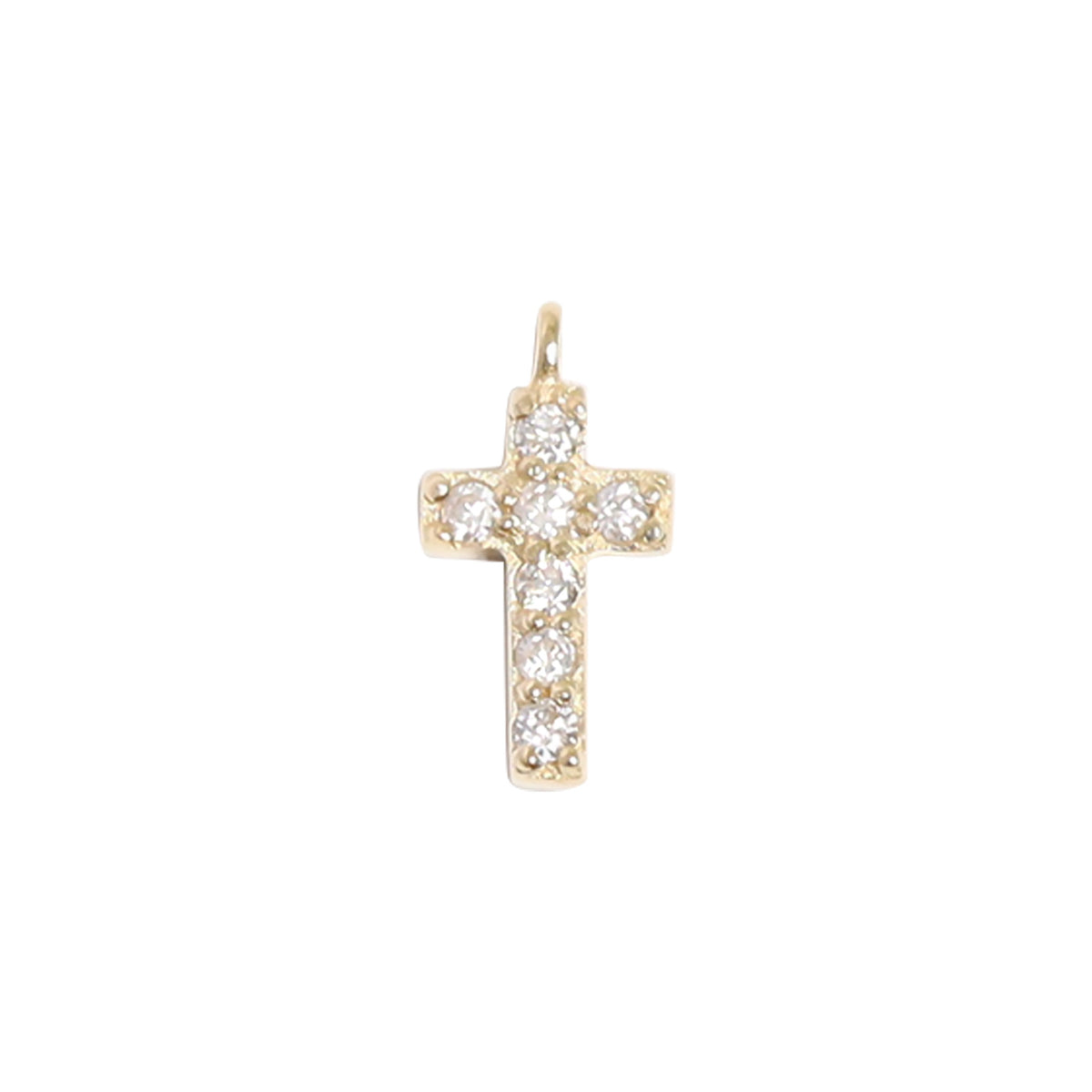 14K Solid Gold Diamond Cross Charm