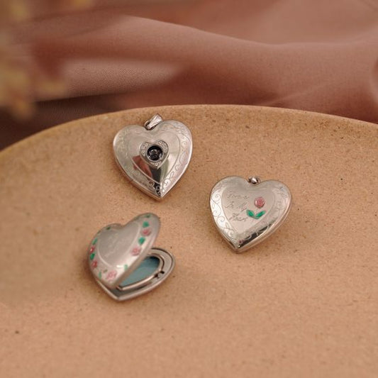 Honey Moon Red Rose Heart Locket Pendant