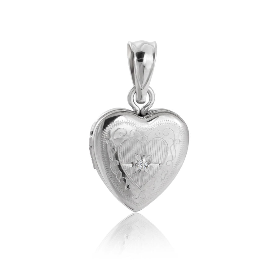 Classic Crystal Heart Locket Pendant in 925 Sterling Silver