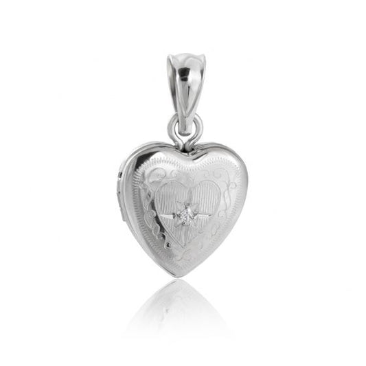 Classic CZ Heart Locket Pendant in 925 Sterling Silver