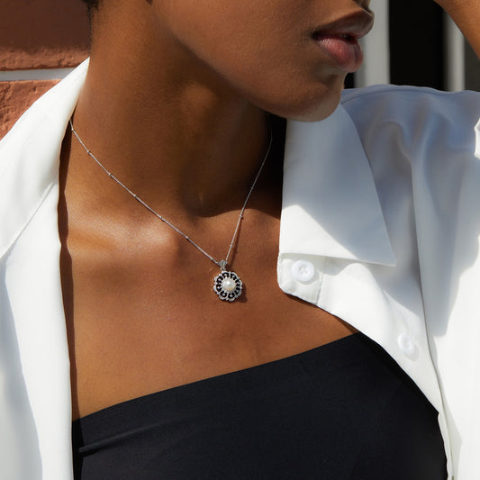 Floral Natural Pearl Sterling Silver Necklace