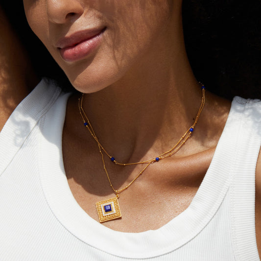 Sterling Silver Natural Lapis Lazuli Square Necklace