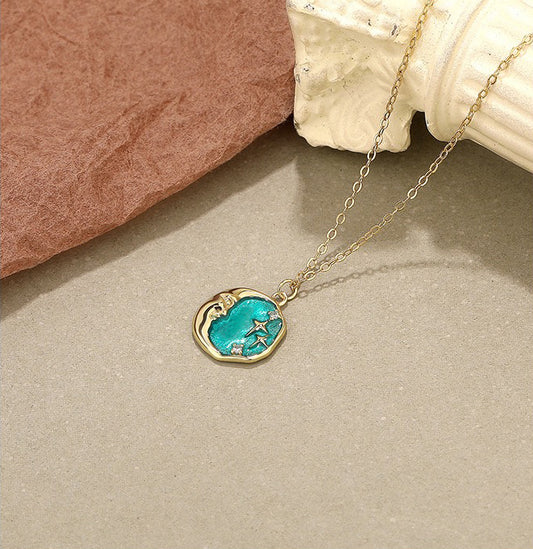 Gold Plated Sterling Silver Enamel MoonStar Necklace