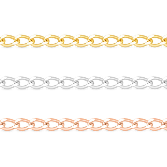0.9mm Fine Diamond Cut Curb Chain, 14K Solid Gold (By the Inch)