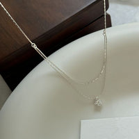 Double Layer Geometric Cubic Zirconia Bamboo Chain Necklace 925 Sterling Silver