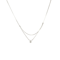 Double Layer Geometric Cubic Zirconia Bamboo Chain Necklace 925 Sterling Silver