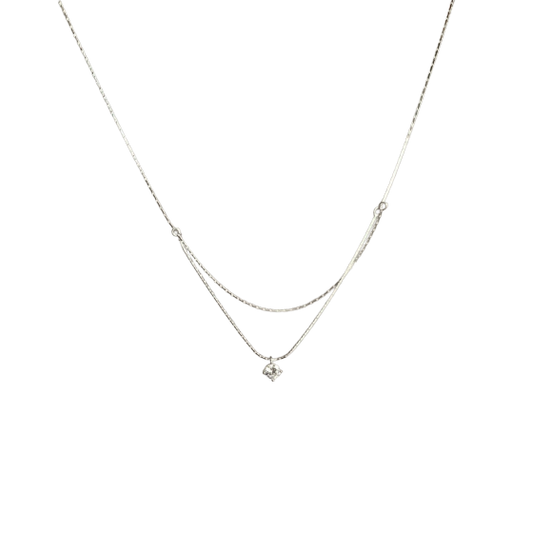 Double Layer Geometric Cubic Zirconia Bamboo Chain Necklace 925 Sterling Silver