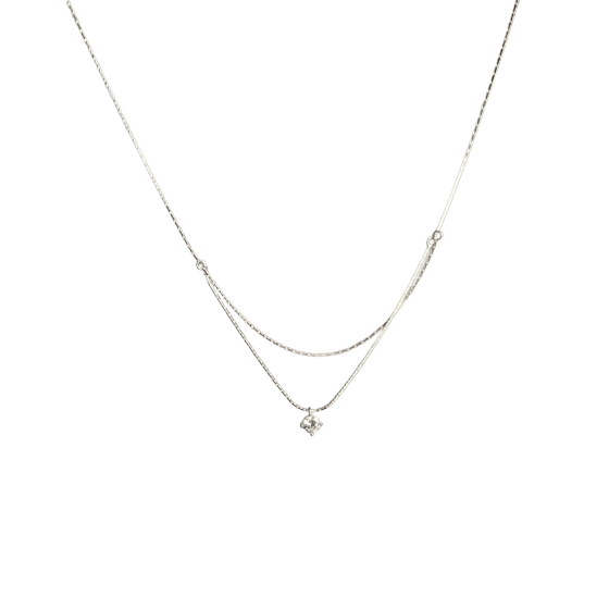 Double Layer Geometric Cubic Zirconia Bamboo Chain Necklace 925 Sterling Silver