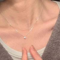 Double Layer Geometric Cubic Zirconia Bamboo Chain Necklace 925 Sterling Silver