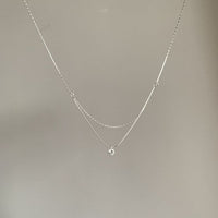 Double Layer Geometric Cubic Zirconia Bamboo Chain Necklace 925 Sterling Silver