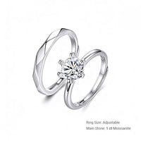 Six-Prong Moissanite Sterling Silver Couple Ring Set
