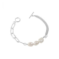 Asymmetry Hollow Chain Baroque Pearl Bracelet