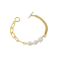 Asymmetry Hollow Chain Baroque Pearl Bracelet
