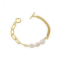 Asymmetry Hollow Chain Baroque Pearl Bracelet