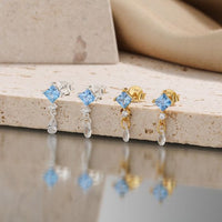 Blue Rhombus Crystal Drop Earrings in 925 Sterling Silver