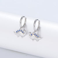 Sterling Silver Dinosaur Dangle Hoop Earrings