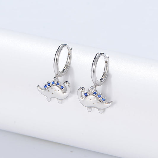 Sterling Silver Dinosaur Dangle Hoop Earrings