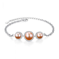 Three Cultured Pearl Bracelet, 18K Gold-Plated 925 Sterling Silver
