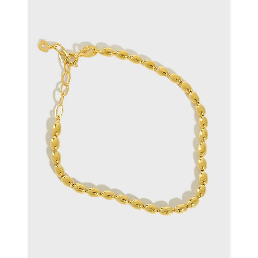 Solid Sterling Silver Oval Bead Bracelet