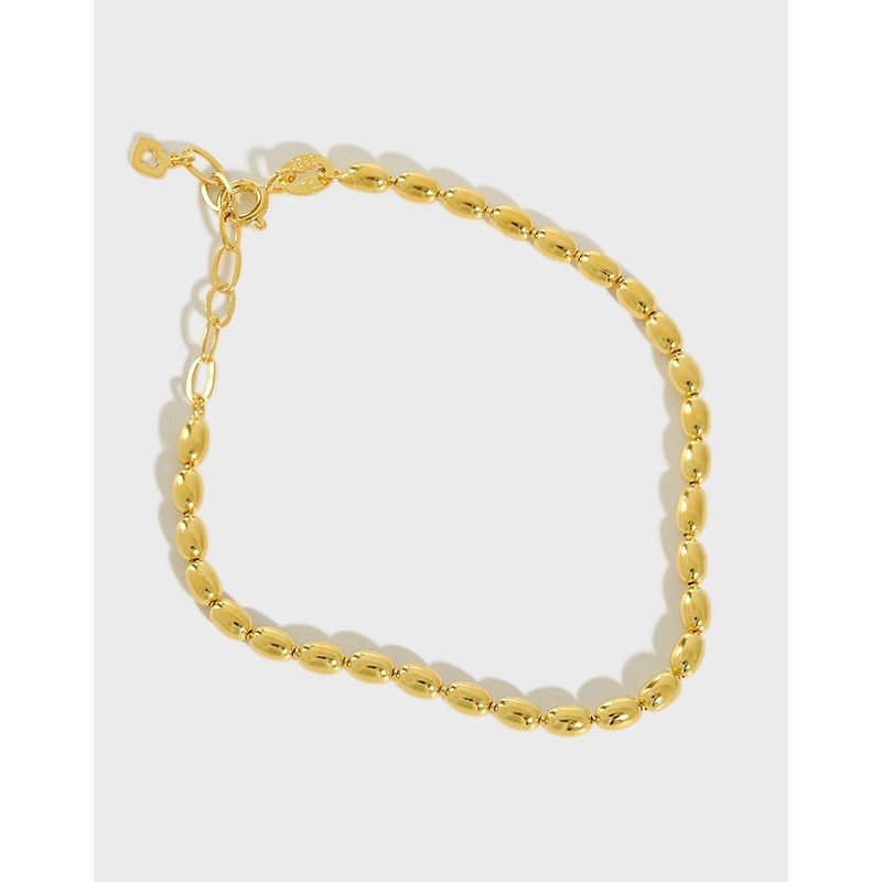 Solid Sterling Silver Oval Bead Bracelet
