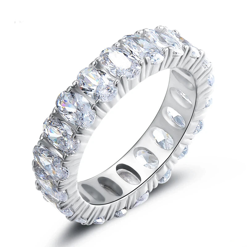 Sterling Silver Cubic Zirconia Eternity Oval Ring